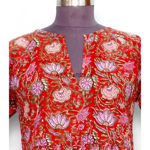 เดรสสั้นผู้หญิง คอวี แขนสั้น เอวสูง ทรงเอ พิมพ์ลายดอกไม้ดิจิทัล ผ้าฝ้ายถัก 100% ทำมือ ติดกระดุม ซักได้ - Product Image 3