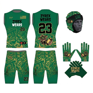 Ensemble d'uniformes de football 7v7 personnalisés avec logo, maillot de compression sans manches sublimé, short, casque souple et kit de gants - Product Image 3
