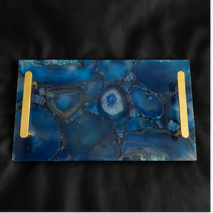 Bandeja Rectangular de Resina con Asas Doradas, Diseño de Ágata Azul, Accesorio Moderno para Mesa de Salón - Product Image 2