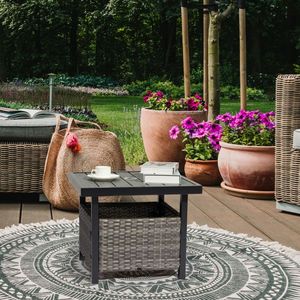 Tavolino da Esterno Quadrato in Rattan PE Grigio con Foro per Ombrellone e Vano Portaoggetti per Patio, Giardino, Bordo Piscina o Terrazza - Product Image 3