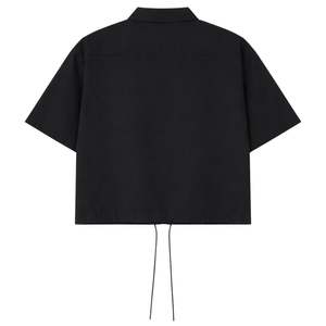 Chemise Homme en Nylon à Cordon de Serrage Manches Courtes Légère Décontractée Utilitaire Noire Unie Coupe Ample Fourniture OEM en Gros - Product Image 3