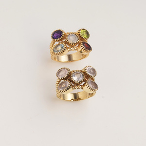 Multi Gemstone Cluster <b>Ring</b> Amethyst Moonstone Peridot Blue Topaz-Modern Brass Unisex <b>Statement</b> <b>Ring</b> Gift for Her - Product Image 2