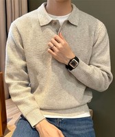 Cardigan Homme Décontracté Style Luxe Léger à Revers, Pull en Maille Fine Cachemire Couleur Unie Respirant Hiver à Bouton Unique