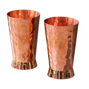 Paire de verres à eau en cuivre, parois droites, finition brillante, 300 ml, pour la maison, la cuisine et les tables à manger - Product Image 4