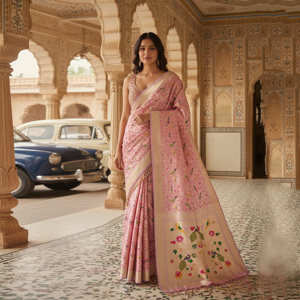 Blush Pink <b>Tissue</b> Silk Lehenga Choli with Soft Radiance Fine Crafted Weave | Elegant <b>Wedding</b> Party Wear for Women - Product Image 1