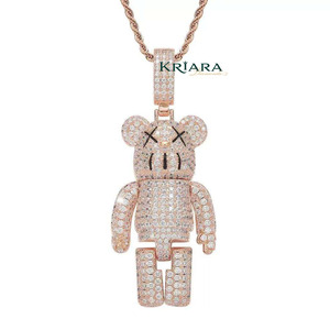 Pendentif Ours Cartoon en Argent 925 Plaqué Rhodium avec Moissanite Ronde Taille Brillant, Style Hip-Hop Unisexe pour Usage Quotidien - Product Image 3