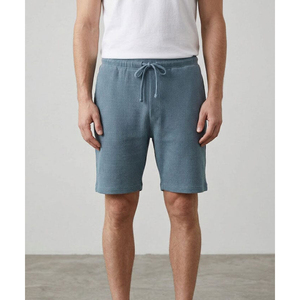 Pantalones Cortos Bermuda para Hombre, Tela Oxford Transpirable, Cintura Media, Cierre de Botones, Bolsillos, Color Azul Sólido, Casual, Algodón - Product Image 1