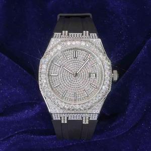 Reloj de Lujo para Hombre con Diamantes, Aleación de Acero Inoxidable, Correa de Moissanita, Movimiento de Cuarzo Analógico, Esfera de 41 mm, Números Romanos, Uso Diario - Product Image 3