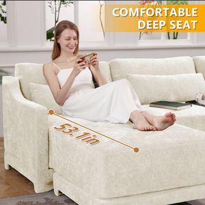 Divano in Tessuto Chenille di Alta Qualità a Quattro Posti con Pouf Mobile, Base in Legno Facile da Installare, Ergonomico e Resistente per Soggiorno - Product Image 5