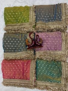 Sari en mousseline de soie pour femme avec bordure brodée, tissu léger et fluide pour mariage, cérémonie ou tenue traditionnelle - Product Image 6