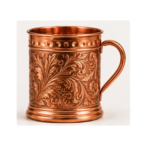 Taza de Cobre Puro, Taza de Cobre Sólido para Moscow Mule, Taza Vintage con Grabado Floral para Cerveza y Cócteles, para Restaurantes, Hoteles y Bares - Product Image 1