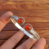 Brazalete Unisex de Plata/Oro Chapado en Latón con Doble Piedra de Cornalina Ámbar Nova, Engaste Clásico de Bisel con Gema, Regalo OEM