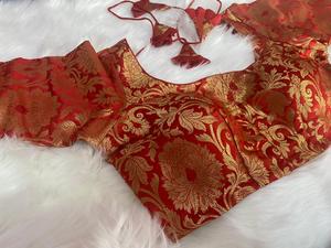Top Corto Elegante de Alta Calidad para Mujer, Cuello en V, Manga Corta, Estilo Chino, Jacquard Floral, Satén 100% Poliéster, para Bodas de Invierno - Product Image 1