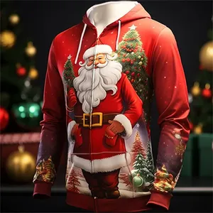Sudadera con capucha para hombre con estampado de Papá Noel, estilo oversized, tejido grueso de poliéster para otoño, ODM, informal, ropa de calle de invierno, top de moda. - Product Image 3