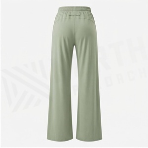 High Waist Flared Leg Yoga <b>Pants</b> Full Length Solid Green Elastic Waist Breathable <b>Spandex</b> Polyester Women's Sportswear - Product Image 2