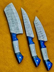 Juego de Cuchillos de Chef de Acero de Damasco Forjado a Mano, 3 Piezas, Estilo Japonés, Mango de Resina, para Mano Derecha, Longitud de Hoja de 8-9.9 Pulgadas - Product Image 5