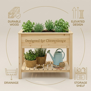 Bac à plantes surélevé avec pieds robustes, en bois de pin naturel haut de gamme, revêtement vinyle, écologique, style jardinière surélevée - Product Image 5