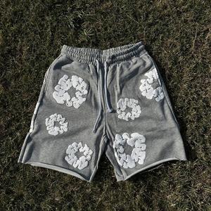 Pantalones Cortos Deportivos Grises para Hombre, Personalizados con Estampado 3D de Flores, Estilo Urbano, Corte Holgado, Casuales, Venta al Por Mayor de Fábrica - Product Image 1