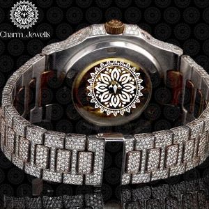 Montre de luxe pour homme Charm_Jewells en acier inoxydable, boîtier rond de 42 mm, mouvement mécanique analogique, chronographe, accents de diamants - Product Image 5