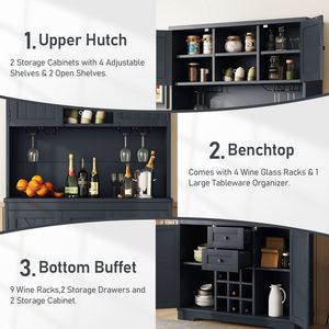 Mobile Bar da Cucina Stile Rustico con Cassetti e Ripiani, Credenza Porta Vino - Product Image 4