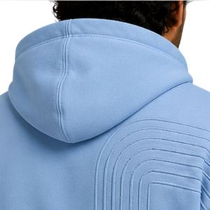 Sweat à capuche personnalisé pour homme, bleu ciel et rouge, en molleton de coton épais, color block, brodé, style streetwear, fabrication sous marque privée - Product Image 4