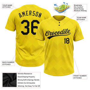 Maillot de baseball jaune personnalisé à motif géométrique sublimé, unisexe, à manches courtes, respirant, pour le softball - Product Image 3