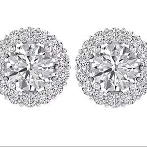 Boucles d'oreilles halo en diamant de synthèse taillé, en argent 925, bijoux fins pour femme, tendance, cadeau, occasion mariage, plaqué rhodium, 4 grammes - Product Image 1