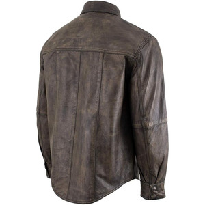 Chemise en cuir pour homme, manches longues, finition lavée, avec poches poitrine, à porter toute l'année - Product Image 2