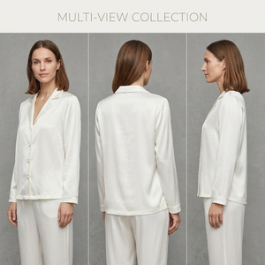 เสื้อเชิ้ตผ้าซาตินแขนยาวติดกระดุมสำหรับผู้หญิง คลาสสิก ผ้าไหมแท้ 100% เสื้อชุดนอน เสื้อคลุมลำลองสำหรับผู้หญิง เสื้อผ้าไหม - Product Image 4