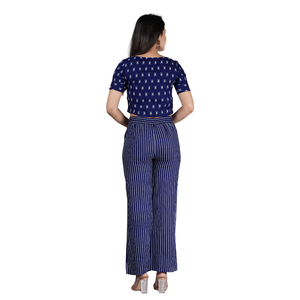 Ensemble 2 pièces pour femmes, haut court imprimé, pantalon palazzo rayé, manches courtes, col rond, coupe régulière, décontracté, printemps-été - Product Image 2