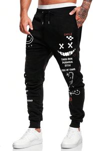 Men's Graphic Print Knot Front Sweatpants <b>Drawstring</b> Elastic Waist <b>Trousers</b> with Pockets - Product Image 4