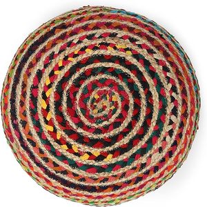 Puf Redondo de Yute y Chindi de Diseño Moderno, Hecho a Mano, Estilo Trenzado, 2 Piezas, Decoración Móvil para Sala de Estar - Product Image 4