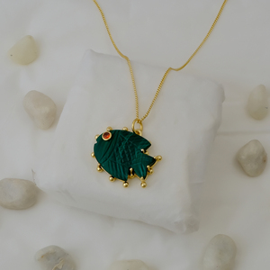 Natural <b>Emerald</b> Fish <b>Pendant</b> Necklace Statement May Birthstone Carved Necklace Gold Plated Handmade Jewelry 562407 - Product Image 6