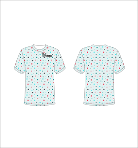 T-shirt personnalisé sublimé, imprimé sur toute la surface, bleu clair, motif à pois multicolores, unisexe, col rond, respirant, polyester, ferocious - Product Image 1