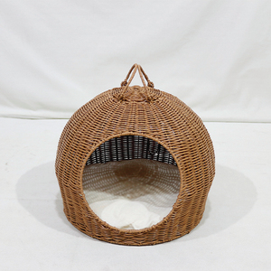 Dôme de luxe moderne en osier pour animaux de compagnie, abri pour chat, cachette tressée pour petits animaux, mobilier d'intérieur toutes saisons - Product Image 5