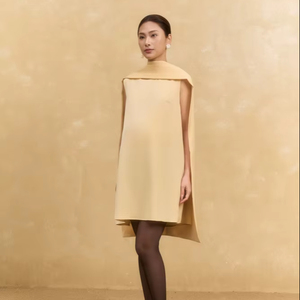 Women's Woven Silk <b>Dress</b>, Crew Neck, Regular Sleeve, Button Detail, <b>Loose</b> Fit, Breathable Minimalist Summer Style - Product Image 1