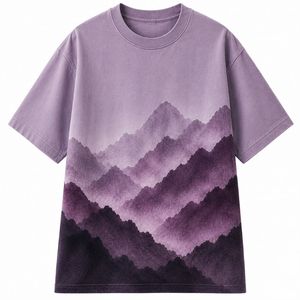 เสื้อยืดแขนสั้นทรงปกติสำหรับผู้ชาย พิมพ์ลายดิจิทัลด้านหน้า ลายภูเขาไล่เฉดสี คอกลม ผ้าถักลำลอง 100% ผ้าฝ้าย - Product Image 2