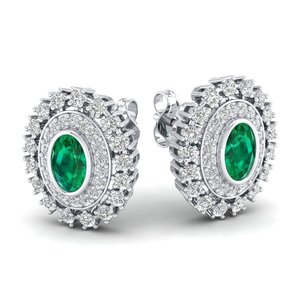 REYES Luxury 14K Solid Gold IGI Certified Diamond Screw <b>Back</b> Stud <b>Earrings</b> Oval Cut 0.86 Carat Emerald Gemstone Fine Jewelry - Product Image 1