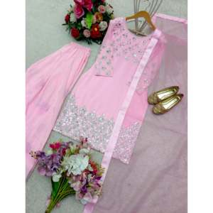 Hermoso conjunto de Parte superior inferior y Dupatta para mujer con trabajo de secuencia de bordado pesado - Product Image 1