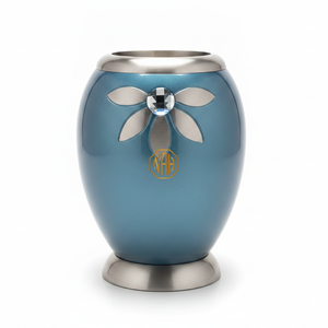 Silver Butterflies Human Ashes Cremation Urn Brass Engraved Teal Blue <b>Memorial</b> Adult Funeral Urn Handcrafted Supplier Exporter - Product Image 2