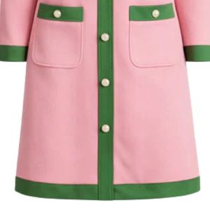 Robe en tricot AKA Ponte pour femme, rose avec bordure verte, boutonnée sur le devant, élégante, tenue grecque de sororité, formelle, décontractée, stylée - Product Image 5