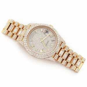 Luxury Iced Out Moissanite Watch Yellow Gold <b>Automatic</b> Mechanical Diamond Bust Down Baguette <b>Wristwatch</b> - Product Image 2