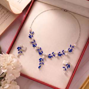 Hallmark Silver Sadabahar Blue Geometric Jewelry Set with Zircon - Product Image 1