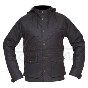 Veste de chasse en toile cirée, résistante à l'eau et au vent, marron, à capuche, pour le camping en plein air, avec logo brodé, veste de chasse pour homme - Product Image 1