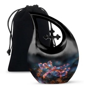 Meilleure vente Arbre de vie bleu en aluminium larme croix crémation adulte urne pour cendres humaines avec sac de velours gratuit - Product Image 4