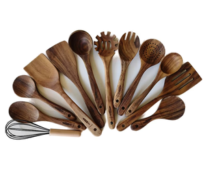 Juego de cucharas de madera de teca de 12 piezas – Utensilios de cocina naturales sin recubrimiento - Product Image 4