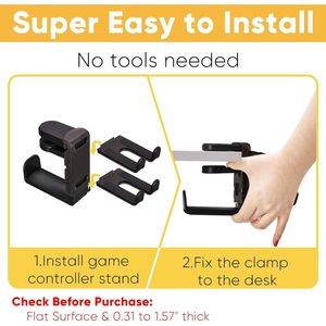 3 in 1 Adjustable Under Desk Headphone Hanger Universal 2 <b>Controller</b> Slots and 1 Headset Holder <b>Stand</b> Game Accessories - Product Image 5