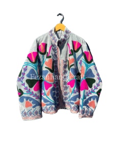 Chaqueta Bordada Floral, Chaqueta de Algodón Cosida a Mano, Chaqueta Suzani de Terciopelo con Forro Interior de Algodón, Chaqueta Informal para Mujer - Product Image 1