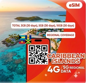 Forfait de données de voyage NionAir pour les îles des Caraïbes ESIM 4G/5G jusqu'à 3 Go 5 Go 10 Go / 30 jours Activation par code QR Livraison instantanée par e-mail - Product Image 1