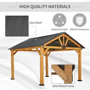 11 'X 13' struttura in legno Hardtop Gazebo permanente in metallo tetto nero a baldacchino gancio da soffitto per giardino Patio cortile naturale/nero - Product Image 4